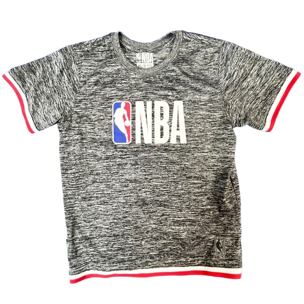 NBA Ringer Tee Boys Size Medium (8-10) Gray Short Sleeve Logo